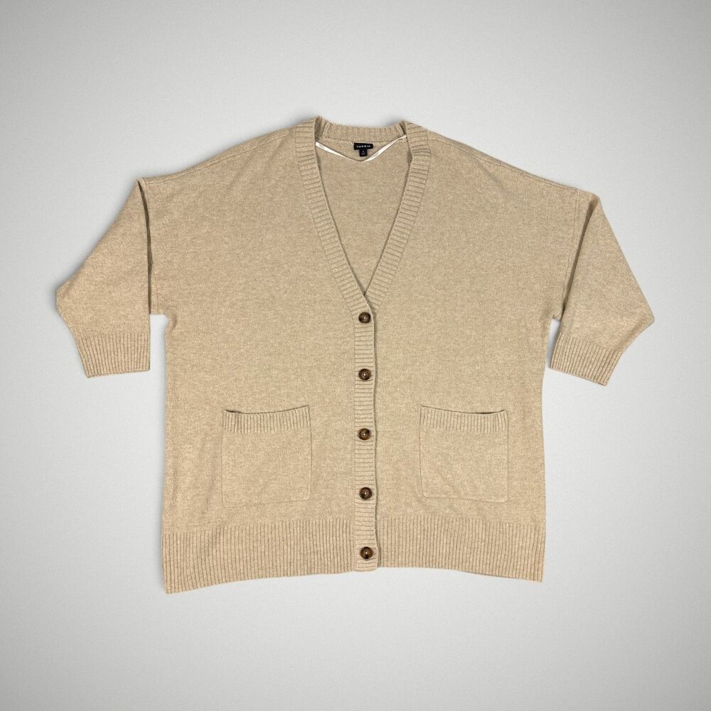 Torrid Women's Vegan Cashmere Boyfriend Cardigan V-Neck Sweater Tan Button Sz 4X